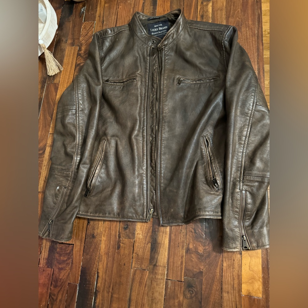 Lucky Brand Men’s BONNEVILLE Biker Racer Leather Jacket Dark Brown